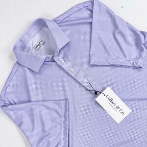 Collars & Co Semi Spread Collar Polo Shirt Medium Lavender Houndstooth Preppy
